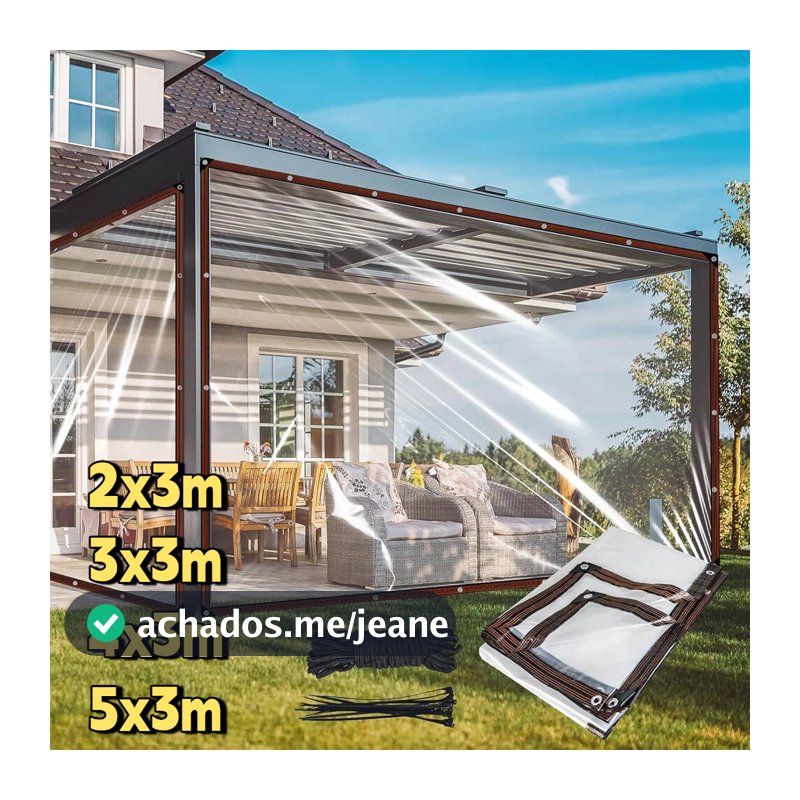 Lona Transparente de PVC Reforçada Impermeável Multifuncional para Portas, Janelas, Varandas e Garagens