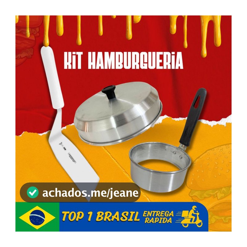 Kit Hamburgueria com espátula, modelador de ovo, abafador de hambúrguer.