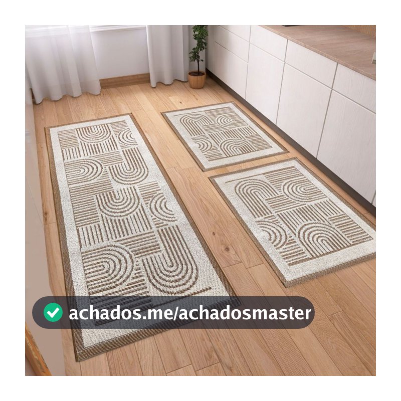 Jogo Tapetes e Passadeira Kit 3 Peças em Tear Para Cozinha Linea Luxo