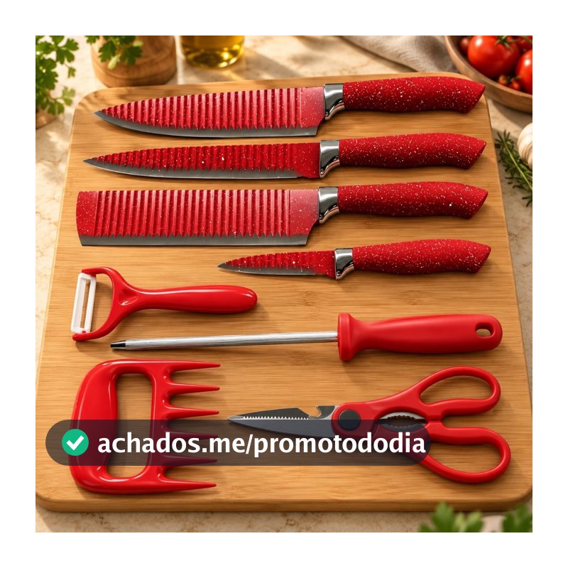 Jogo de Facas de Cozinha 8 Peças Genebra Corte Navalha Antiaderente Premium