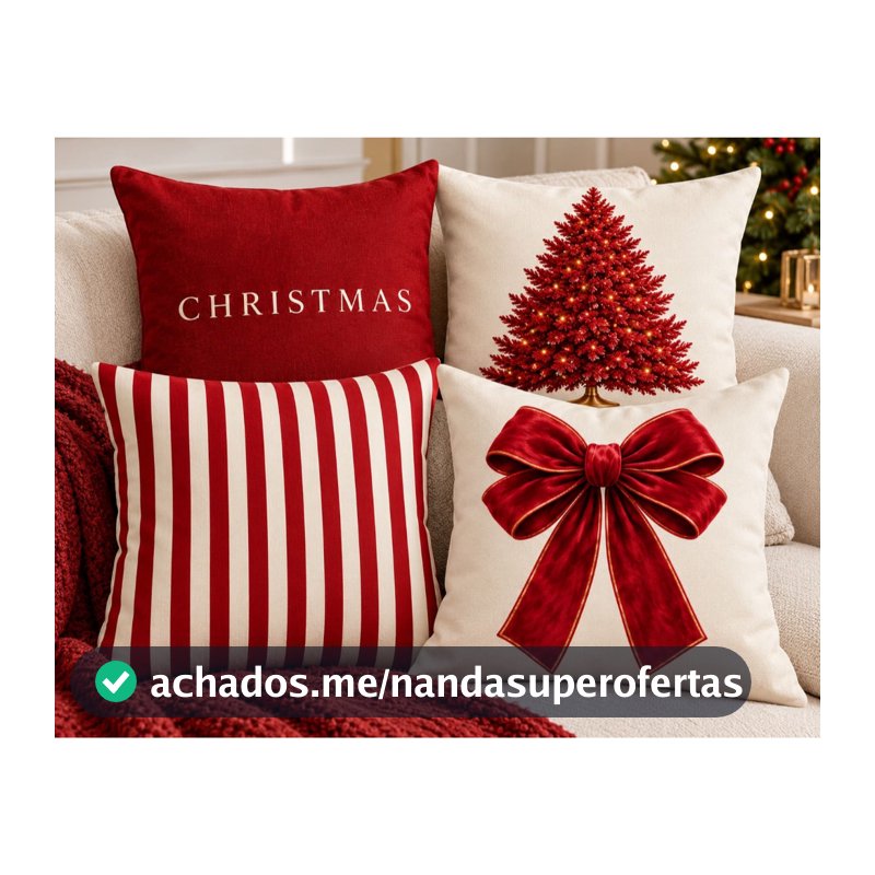 Kit 04 Capa De Almofada 45cm x 45cm Decorativa Natal Areia