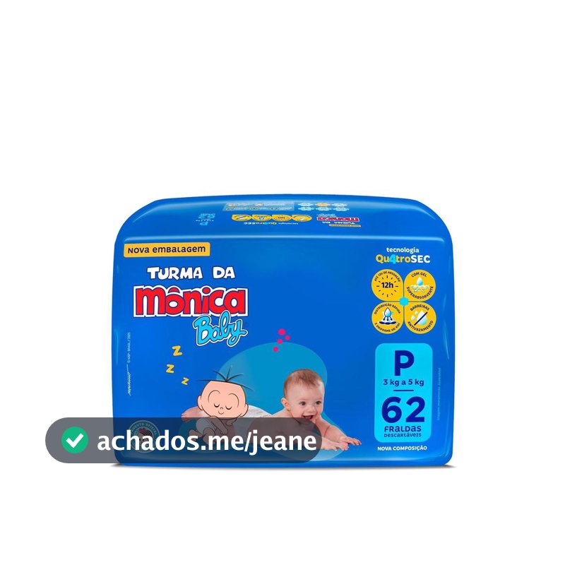 Fralda Turma da Mônica Baby Mega P com 62un