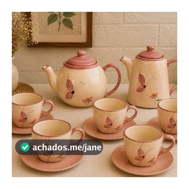 Kit Xícaras 200ml com Pires em Cerâmica + Chaleira ou Bule Borboleta