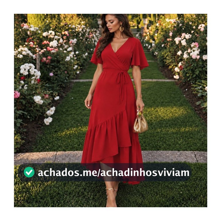 Vestido Feminino Em Duna Longo Saia Transpassada Envelope Manga Curta Decote V