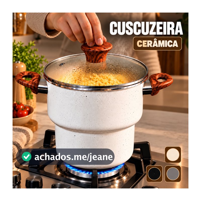 Cuscuzeiro Cerâmica 2,5L Antiaderente Fogão Gás Elétrico Tampa Vidro Grande Reto Envio Imediato