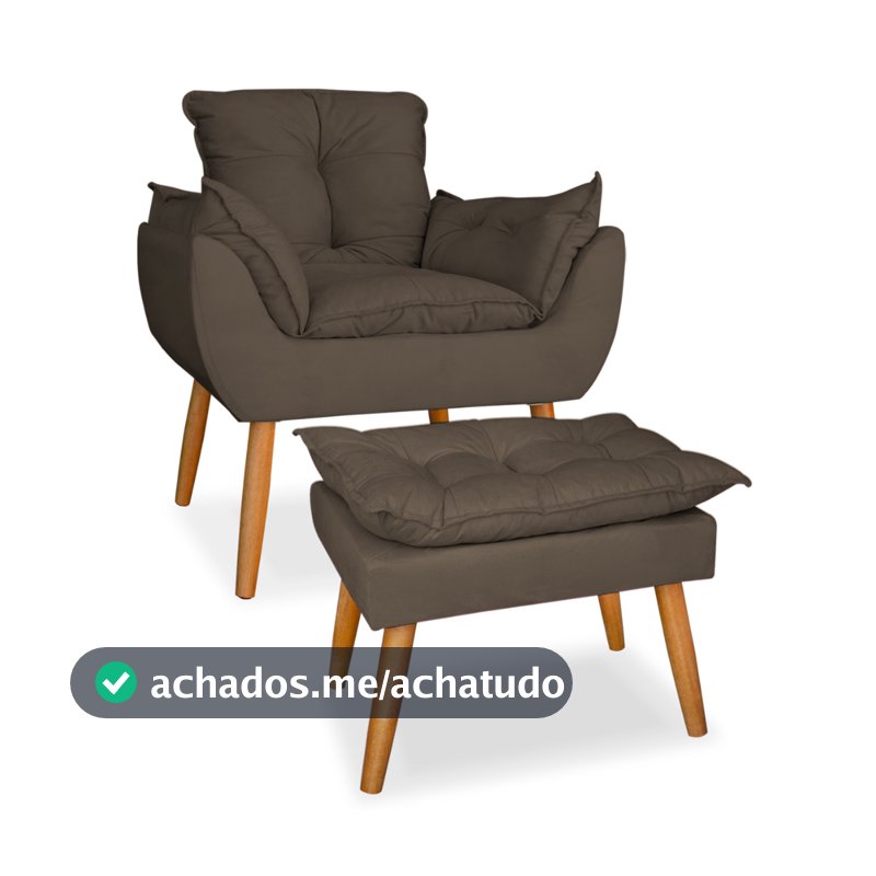 Poltrona mais puff pes palito em suede capuccino