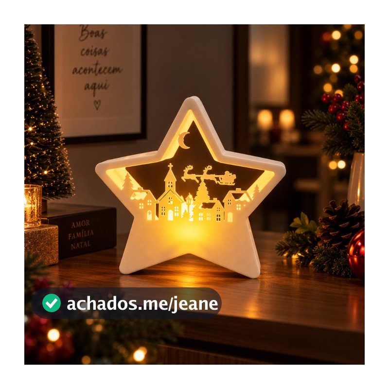 Estrela de Natal com Led Decoração Natalina Enfeite de Mesa Rack Luminária Decorativa Natal