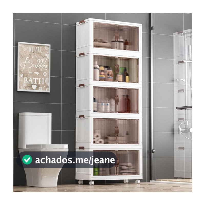 Armário Multiuso com Tampa e Rodinhas Caixa Organizadora Dobrável Guarda Roupa 3 ou 5 prateleiras