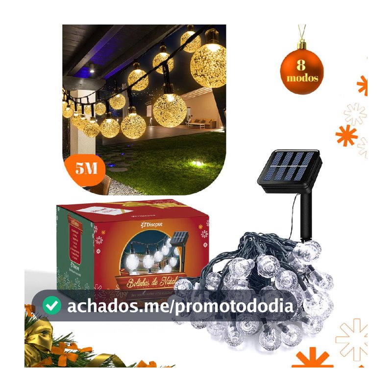 Pisca Pisca Varal Lâmpadas Solar 30 Led Enfeites de Natal 5m Cordão Luzes Externo Decoração Jardim Bolinha Iluminação