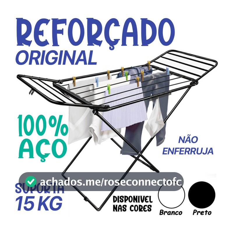Varal de Chão com Abas Reforçado Aço Dobrável Miami Cortelux Branco Preto Azul