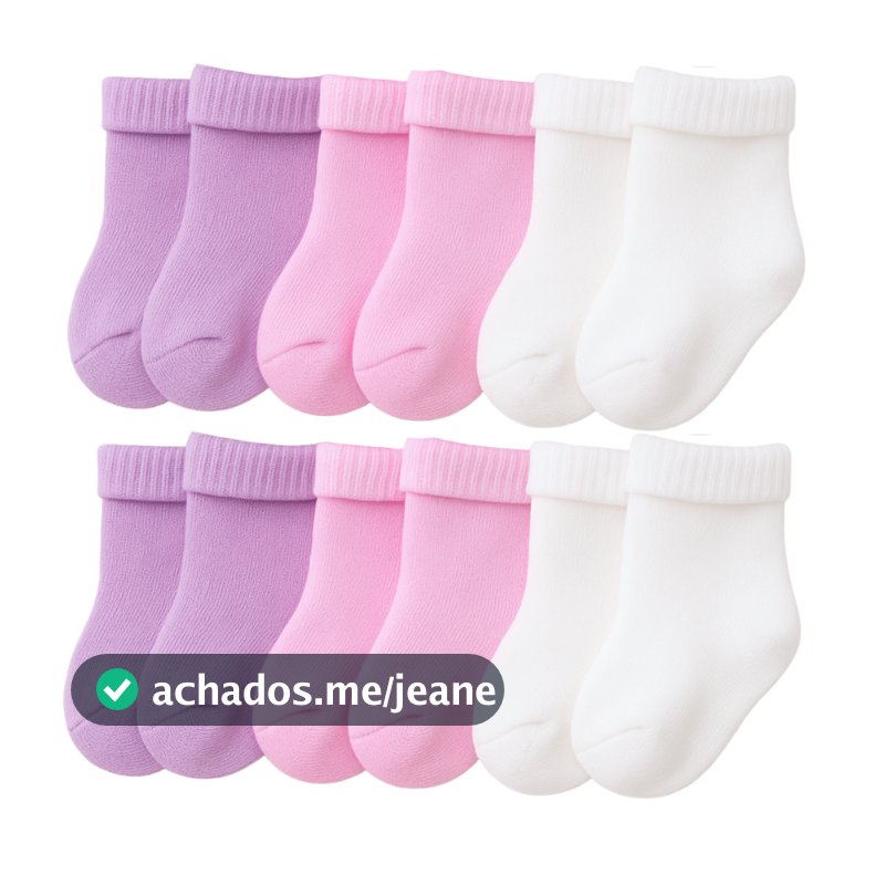 Kit 06 Pares de Meias Bebê RN Recém Nascido Essencial para Enxoval Saída Maternidade 0 a 6 Meses