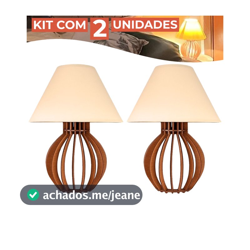 Kit 2 Abajur Clássico Cabeceira Criado Mudo Quarto Madeira Marrom
