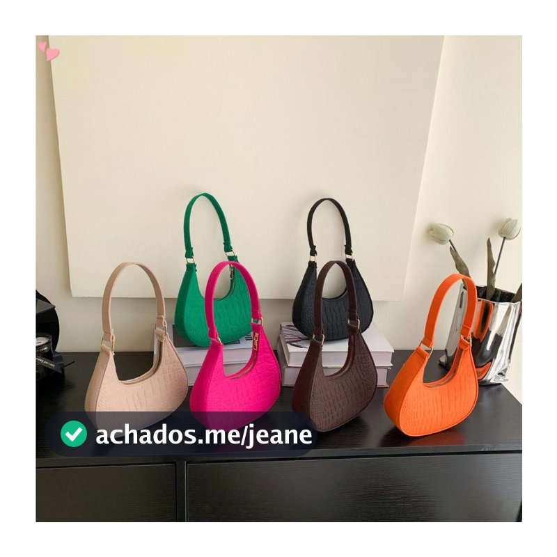 Bolsa de ombro com zíper cor sólida textura elegante versátil bolsa meia lua feminina