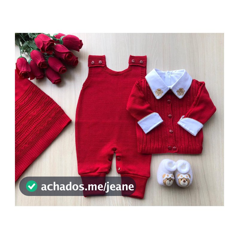 Kit saida maternidade menino vermelho tricot 5 peças completa