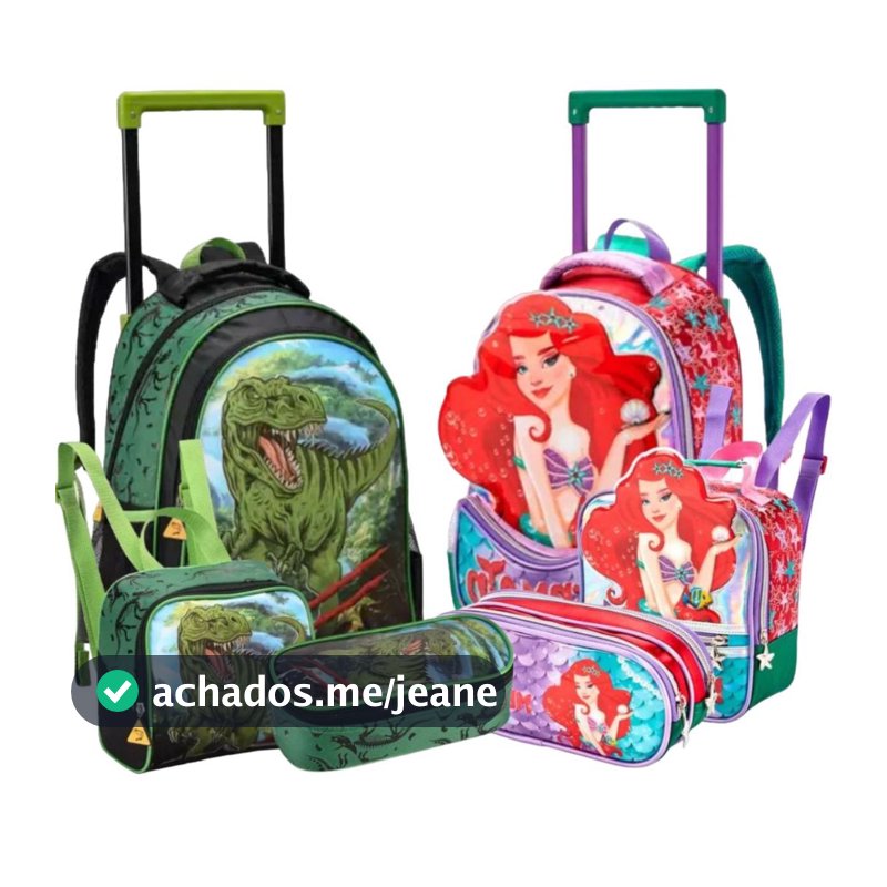 Kit Mochila Escolar Infantil 2 em 1 Carrinho Removível Menino Menina Resistente Volta As Aulas