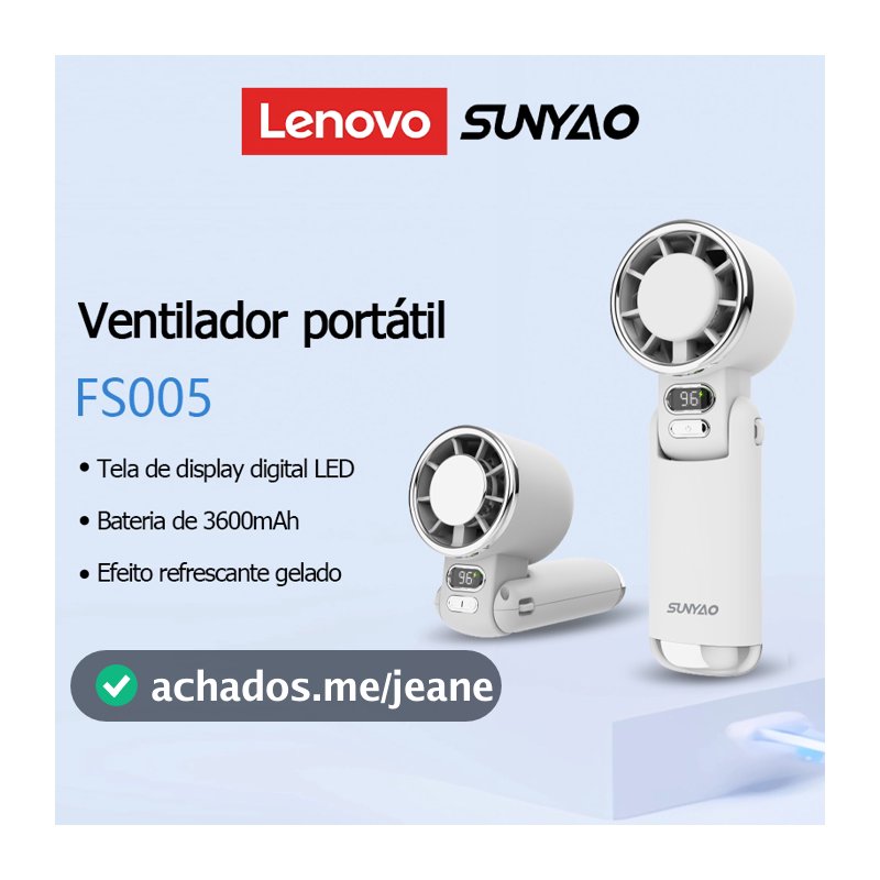 Lenovo Sunyao FS005 Ventilador Pequeno Portátil De Alta Velocidade Display Digital Inteligente 3600mAh Dobrável De Três