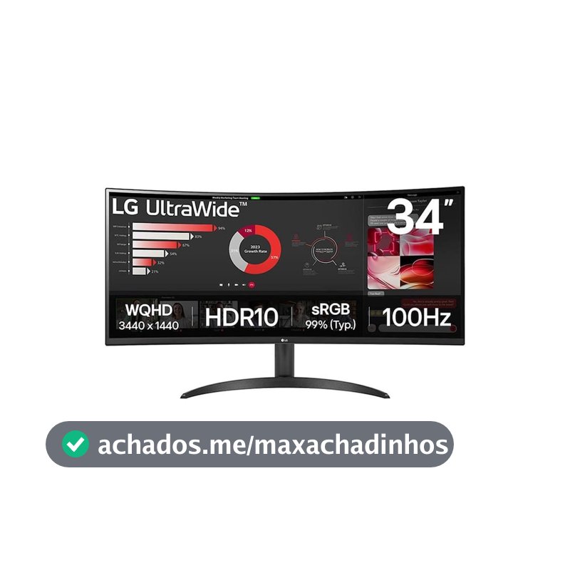 Monitor Curvo 34 UltraWide WQHD 34WR50QK-B 100Hz HDR10 LG