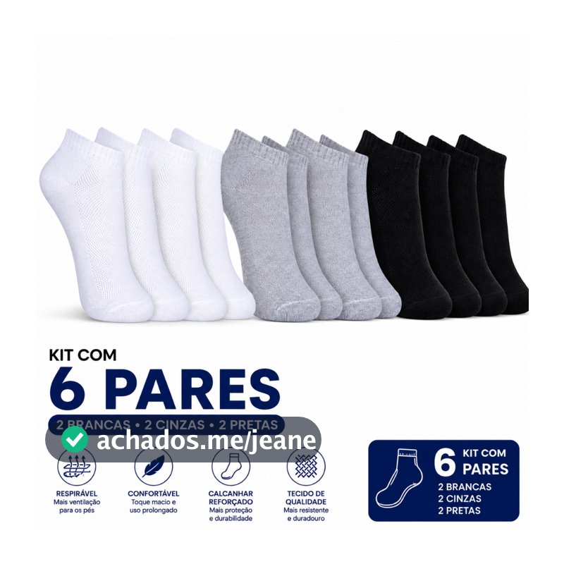 Kit 6 Pares Meia Cano Curto Masculina Feminina Unissex Algodão Confortável meia soquete