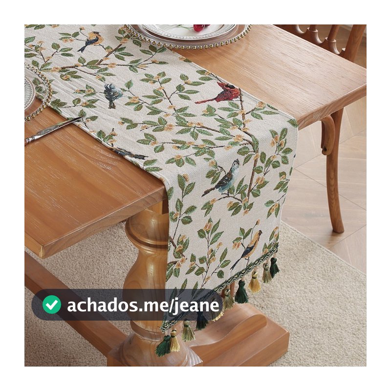 caminho de mesa jacquard vintage floral pássaros franjas coloridas artesanais