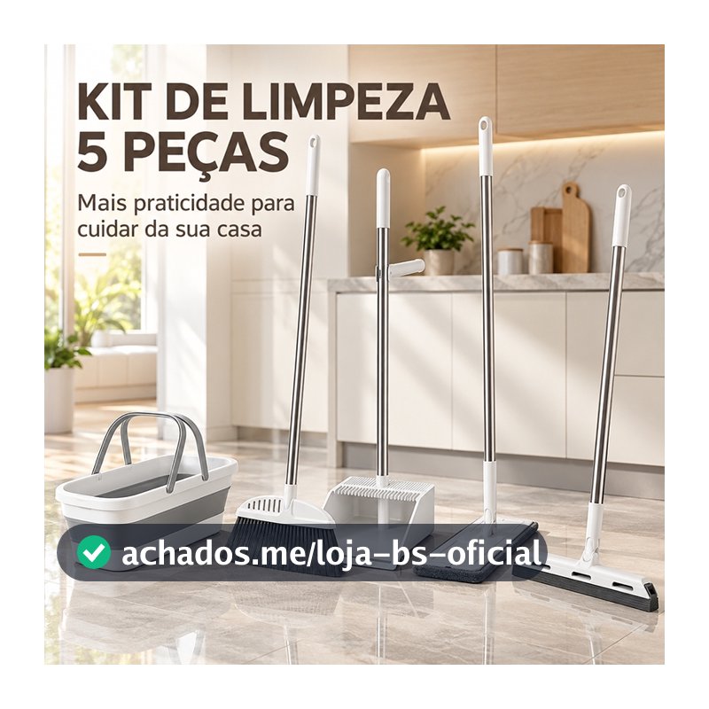 Kit Completo de 5 Peças para Limpeza Vassoura + Rodo + Pá  +balde e Rodo Conjunto de esfregão -S7
