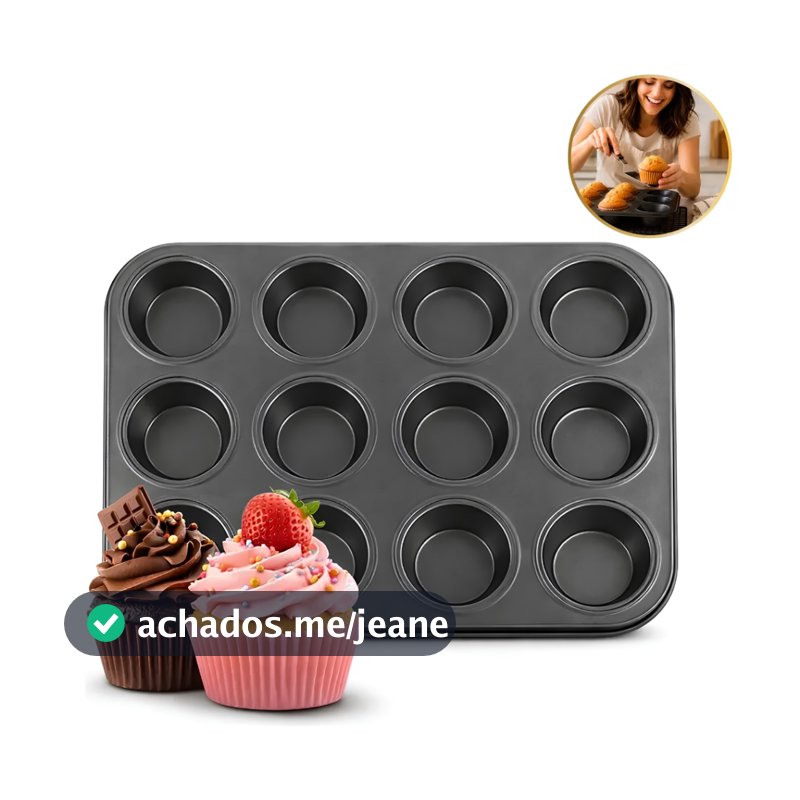 Forma Cupcake Antiaderente Teflon Pão de Queijo Empadas Muffins Assadeira 12 Cavidades