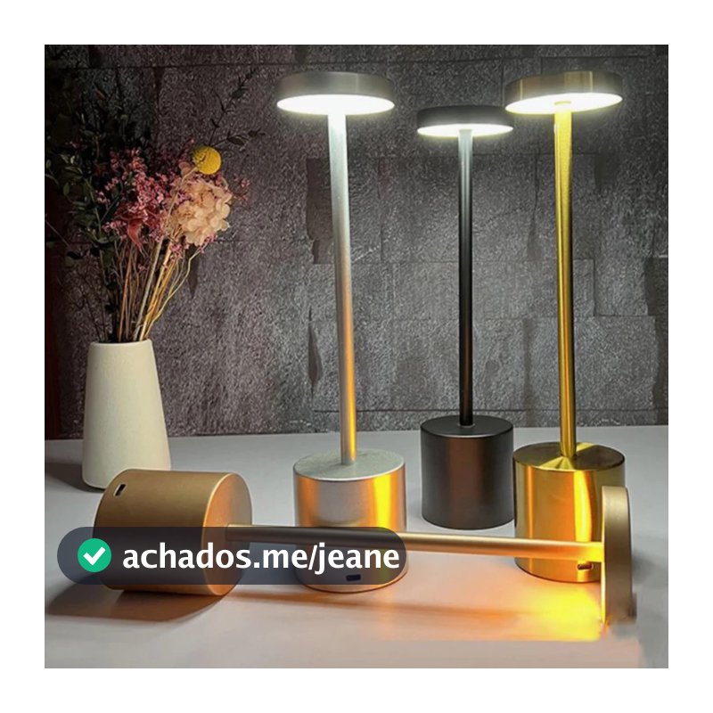 Luminária de Mesa Touch LED Recarregável Sem Fio - Candeeiro Dimerizável em Alumínio - Entrega Pronto - WYL