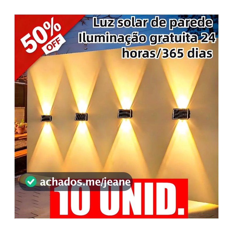 Até 10 Arandelas Solares Externas à Prova d'Água, Liga À Noite e Desliga de Dia Sozinha, Autonomia 12h ou 2h, Luz Quente
