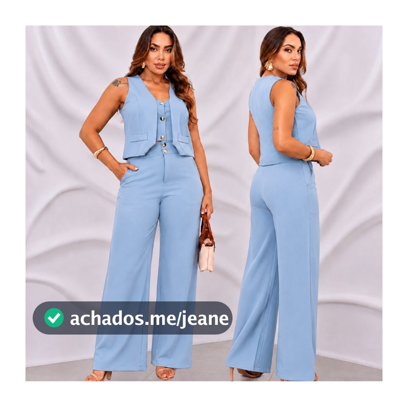 Conjunto Feminino Alfaiataria  Premium Colete e Calça Pantalona Cintura Alta Social Elegante