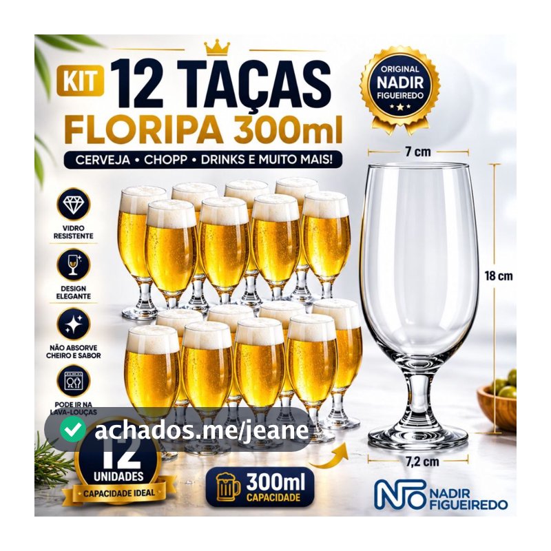 Jogo Taças de Vidro Floripa 300ml Cerveja Chopp Nadir