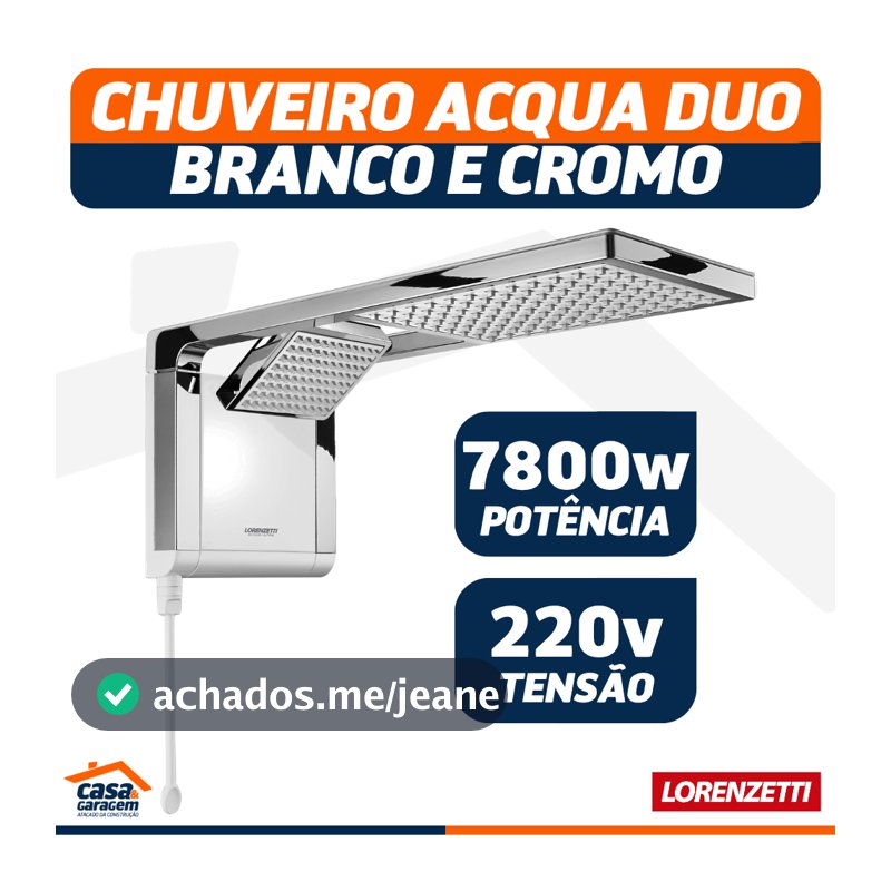 Chuveiro Acqua Duo Ultra Eletrônico Branco Cromado Com Ducha Quadrada 7800w 220v Lorenzetti
