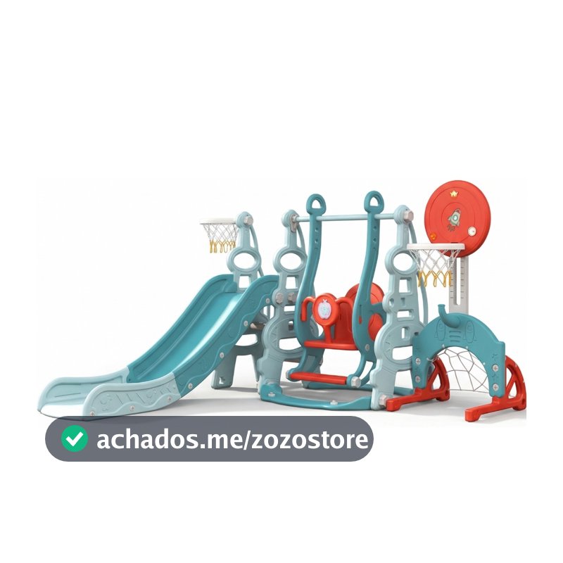 Playground Infantil Brinquedo Multifunções 6x1 Escorregador com Balanço Cesta de Basquete e Gol