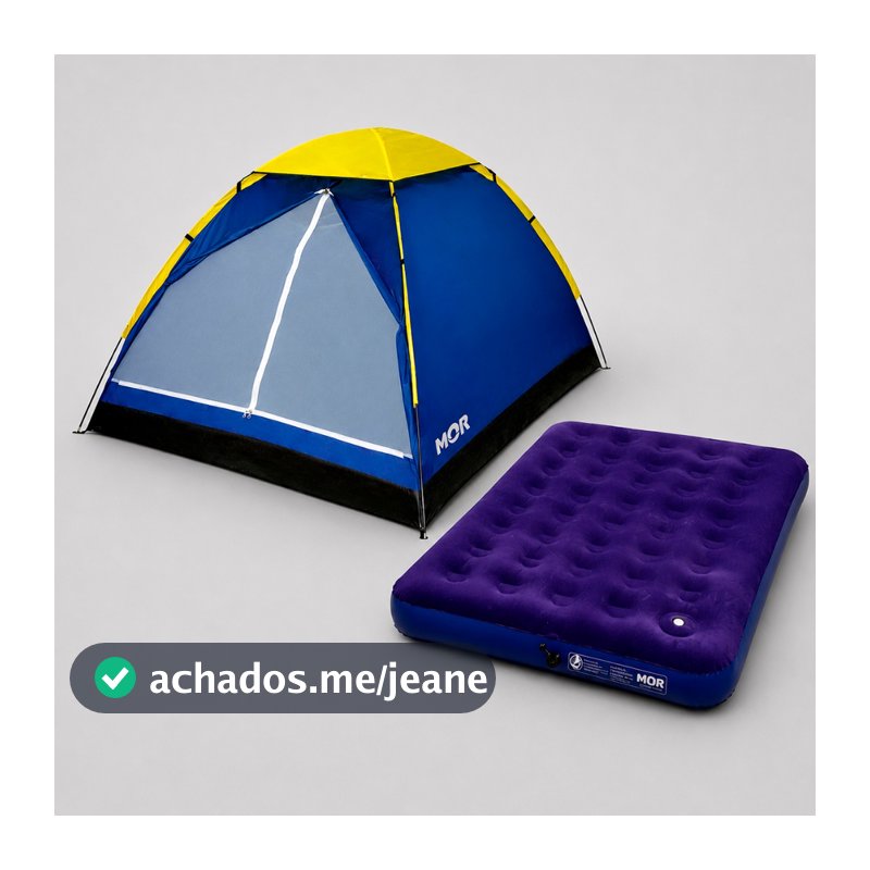 Conjunto de Barraca A Prova D'Água Camping 4 Lugares e Colchão de Casal Resistente Inflável Acampamento