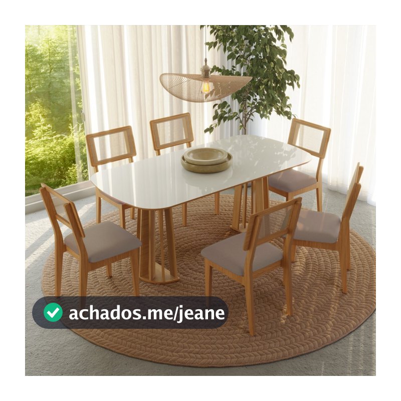Conjunto Sala de Jantar Mesa Nature com 6 Cadeiras Palha Sintética CA35