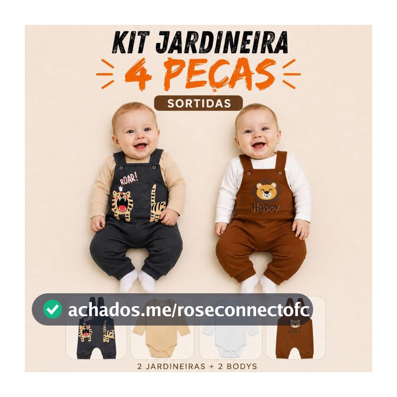 Kit Conjunto Jardineira 4 Peças Bebê Manga Longa Menino Sortidas - Inverno- 2Body/2Jardineira