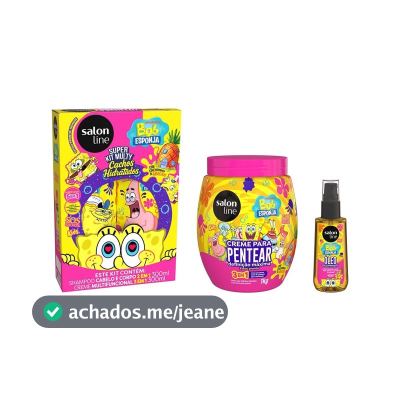 Kit Completo Cheirinho de Abacaxi SOS Cachos Kids Bob Esponja