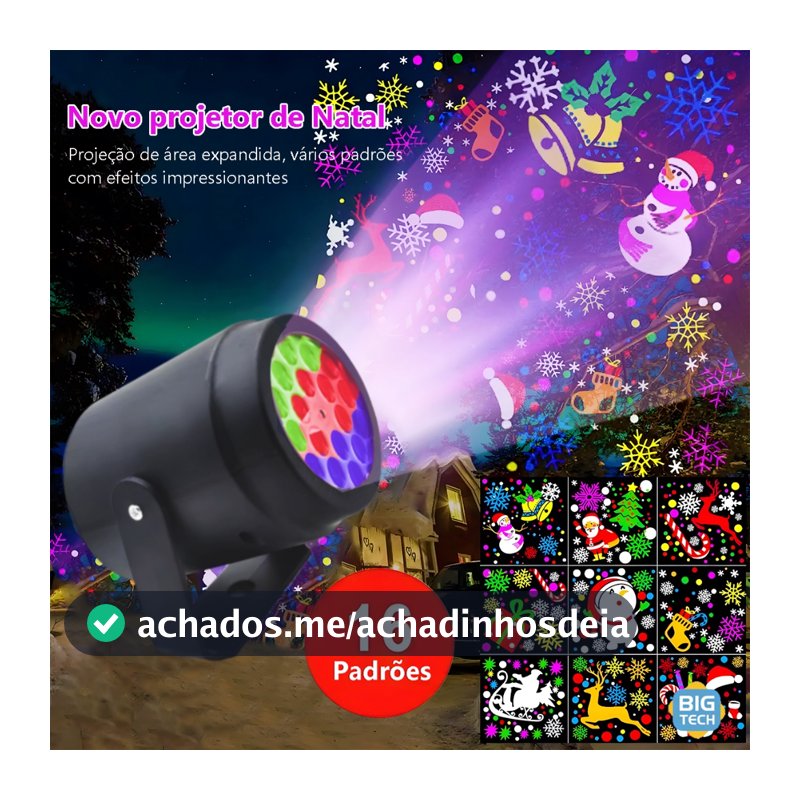 Projetor Luzes Natalino Enfeites Bivolt 16 Padrões Com Tema De Natal Girar Projeção De Fadas Flocos Presente de Natal