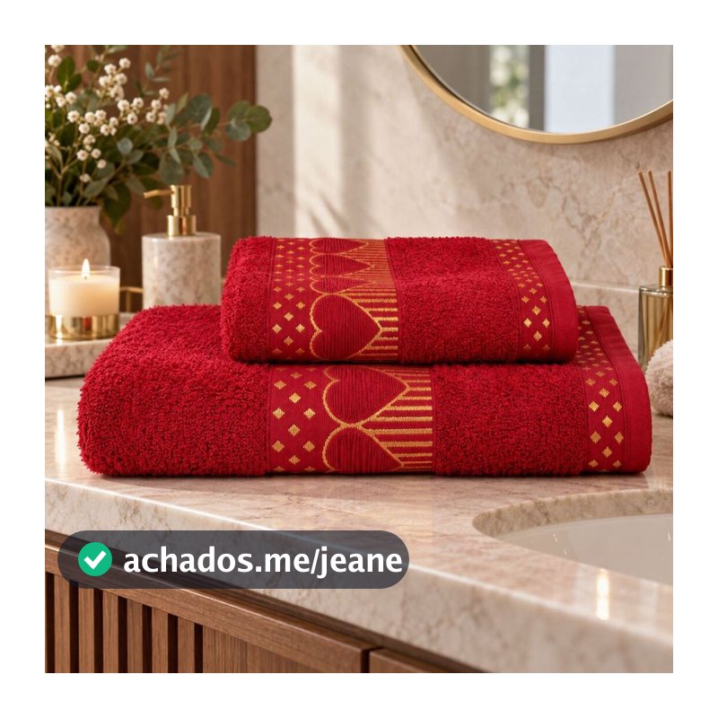 Jogo de toalhas Banho e Rosto Jacquard Coração 75x150cm Toque Aveludado Algodão