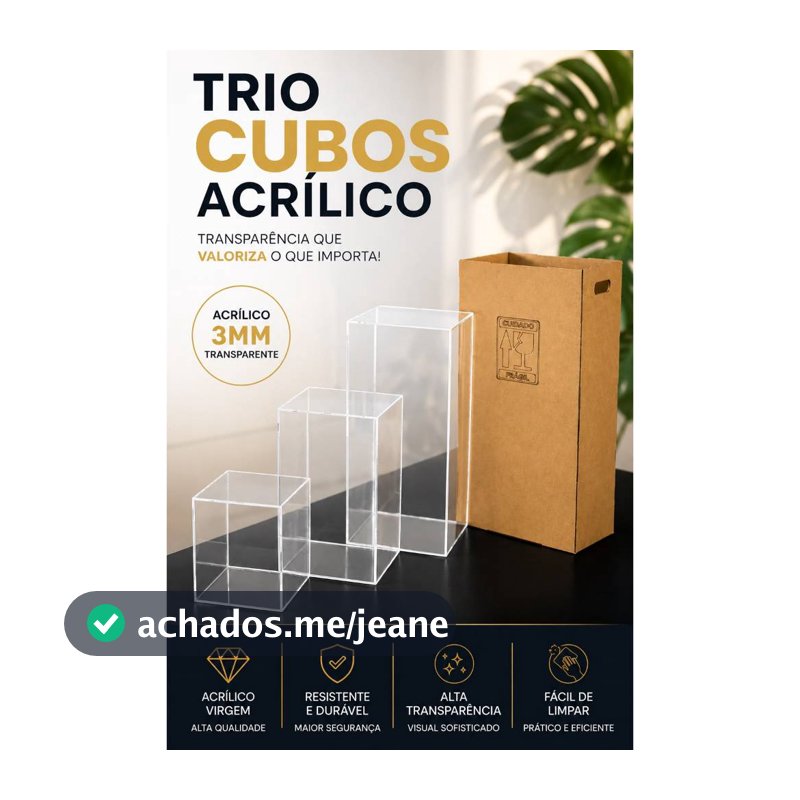 Cubos de Acrílico Transparente (Kit com 3) + Caixa de MDF para Levar e Guardar | Ideal para Decoração de Eventos