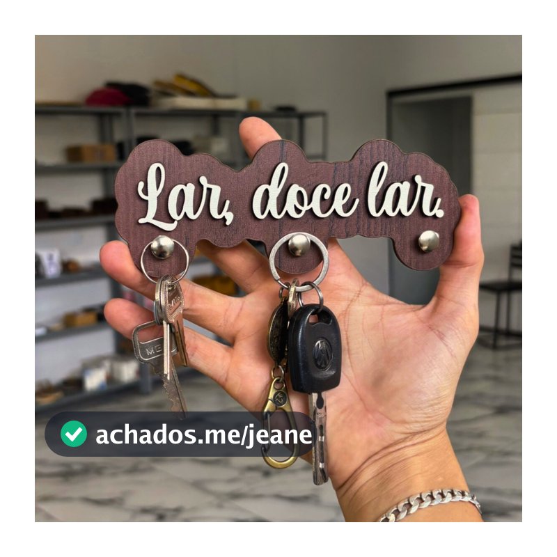 Porta Chaves em Mdf Amadeirado de Parede decorativo sem furo com frases para Casa ou Apartamento