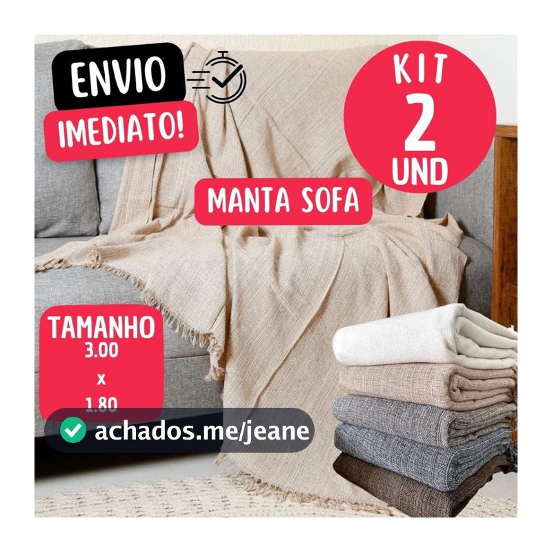 Kit Com 2 Manta De Sofá King Gigante 3,00 x 1,80 Artesanal 100% Algodão Protetor Decoração