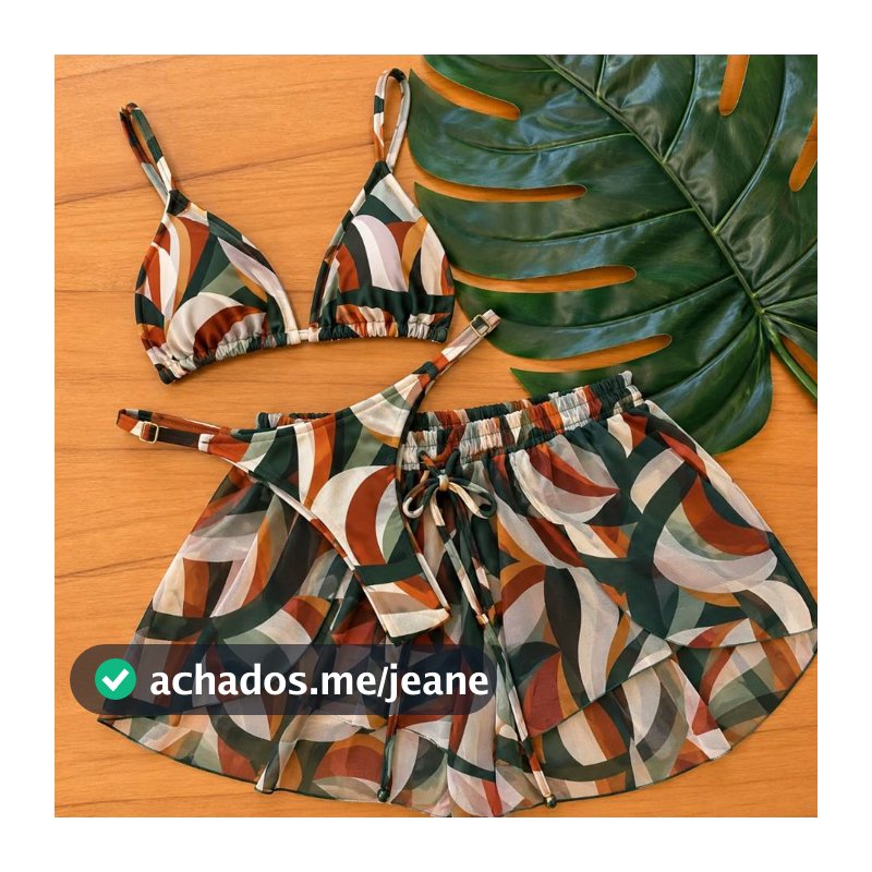 Conjunto de Biquini 3 Peças com Short Asa Delta Trikini Short-Calcinha-Biquini-Roupa Praia Moda Feminina Moda Praia