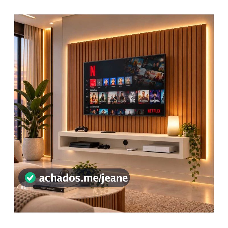 Painel Para Tv Até 50 Polegadas Ripado Com Nicho Inferior Suspenso Parede Sala Estar Moderno Luxo Decorativo OFERTA