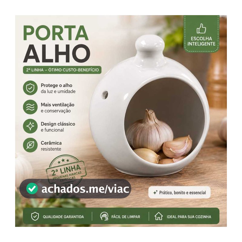 Porta Alho Cerâmica Branca Decorativo 2ª Linha Ventilado Cozinha Resistente e Moderno