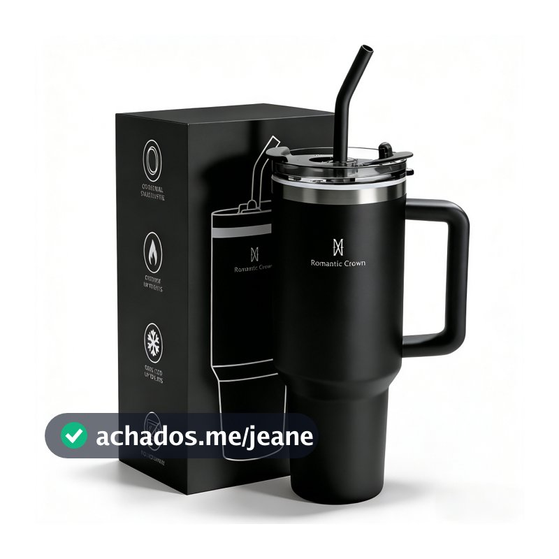 ROMANTIC CROWN Copo Térmico Inox Portátil 1200ml/600ml com Tampa e Canudo Garrafa Térmica Inoxidável