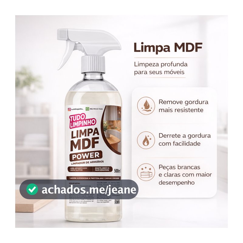 MDF Power Tudo Limpinho 500ml Com Spray Limpeza de Móveis Remove Sujeira Gordura Não Danifica