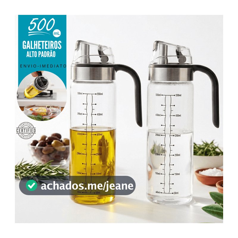 Galheteiro Porta Azeite Vidro Azeitero 500ml Dosador Anti Gotejamento Medidor Óleo Vinagre Molho Cozinha
