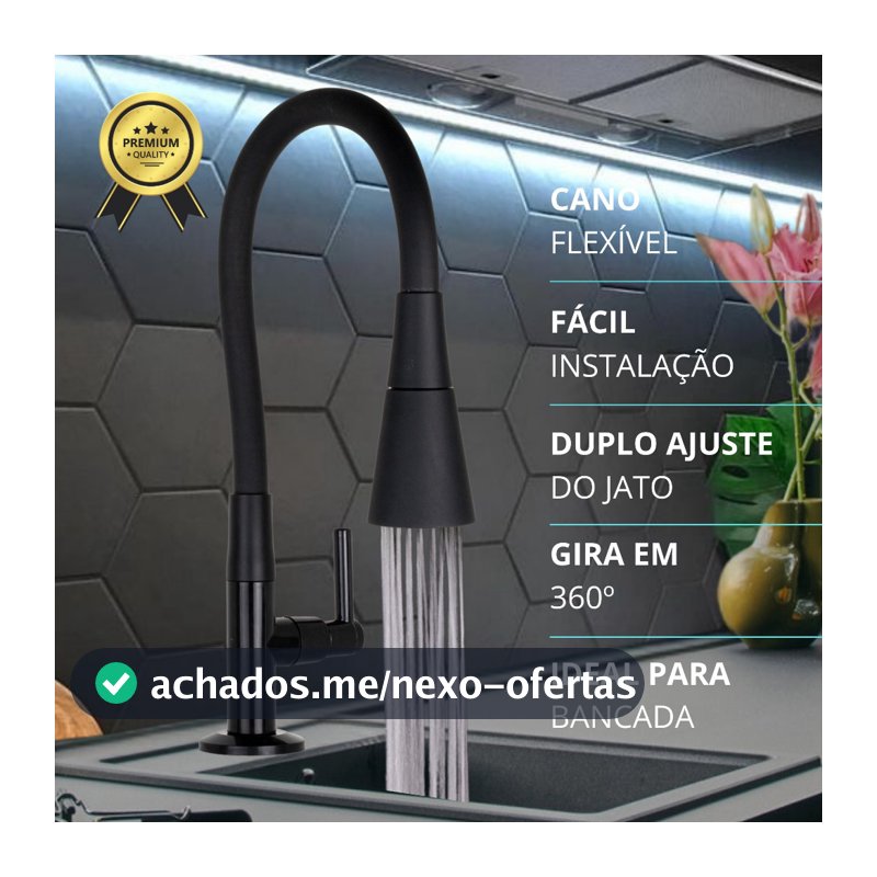 Torneira Bancada Cozinha Gourmet Preta Flexivel 2 Jatos 1/4 de volta para mesa pia bancada e mármore