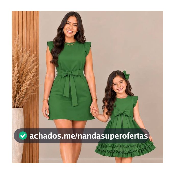 Kit Mãe e Filha Vestido Algodão Verde Laço Tal Mãe Tal Filha Babado