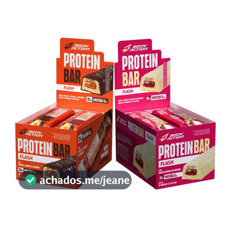 Kit 2x Display Barra de Proteína Snacks Protein Bar Flash 35g 10 Unids Bodyaction