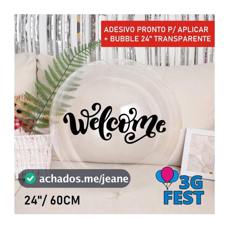 Kit Balão Bubble WELCOME, Vinil Adesivo WELCOME, Festa, Festas Decoração.